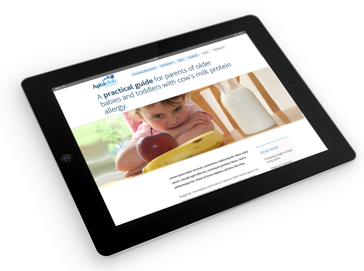 Aptaclub parent guide page on a tablet